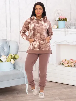 Винтаж(кофе) костюм р.46, футер 80% хлопок,15% п/э, 5% лайкра